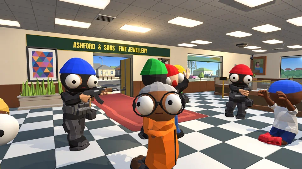 Robbers hold up customers in a fine jewellery shop.